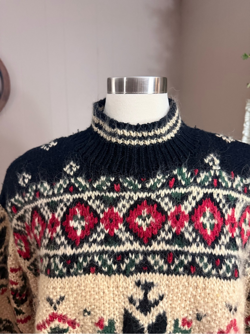 Vintage Croft & Barrow Fair Isle Nordic Mock Neck Sweater XL Wool Blend - Picture 12 of 14